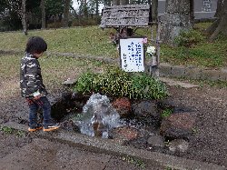 阿蘇の伏流水を見る子供